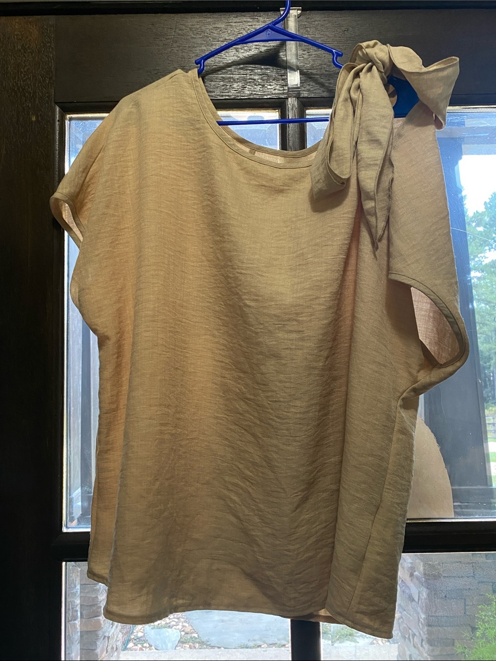 SHEIN Beige Tie-Shoulder Short Sleeve Blouse